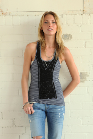 We The Free Stripe Lace Tank