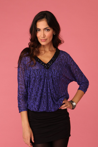Printed Dolman Double V Top