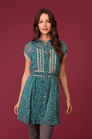 Teal Ditsy Floral Dress
