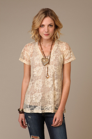 LnA Lace V-Neck Tee