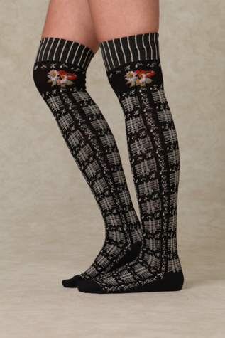 Plaid And Flower Tall Sock