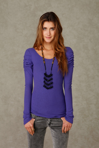 We the Free Solid Puff Sleeve Long Sleeve Top