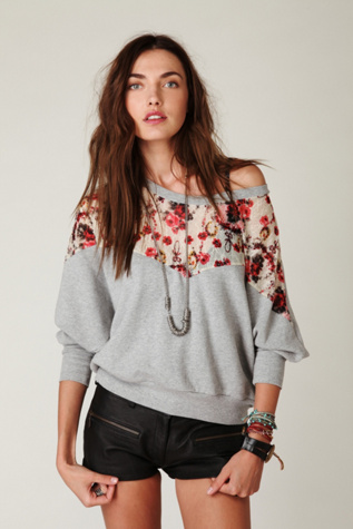 Lace Inset Pullover Sweatshirt