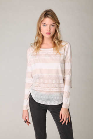Long Sleeve Lacey Stripes Top