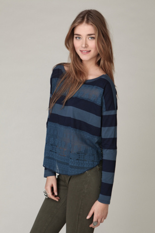 Long Sleeve Lacey Stripes Top
