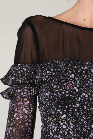 Long Sleeve Floral Mesh Ruffle Tunic