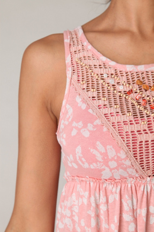 Sleeveless Beaded Crochet Printed Tunic