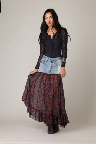 FP ONE Mini Denim Print Maxi Skirt