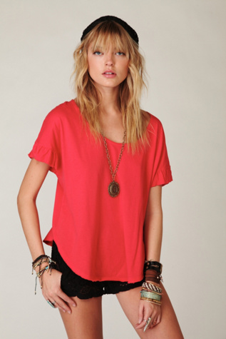 Solid Ruched Sleeve Beheaded Tee