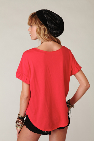 Solid Ruched Sleeve Beheaded Tee