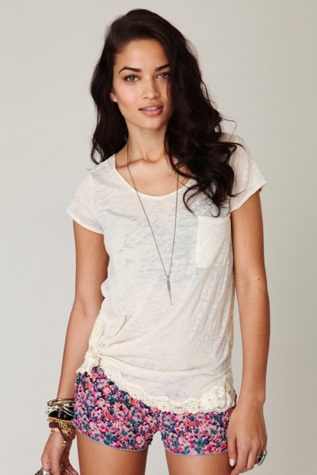 We The Free Short Sleeve Burnt Lace Trim Tee