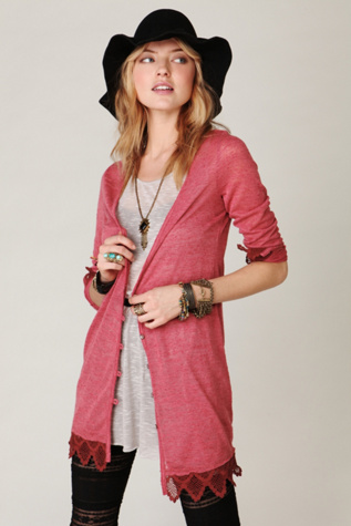 Slubby Crochet Hem Cardigan