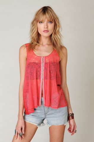 Mesh Back Button Tank