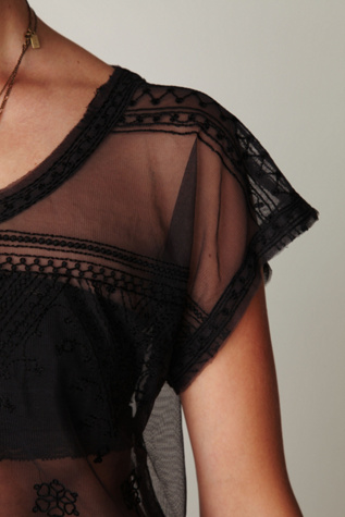 Embroidered Mesh Crop Top