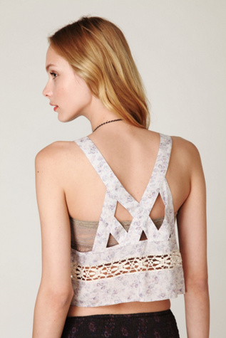 Floral Crop Top with Crochet Insets