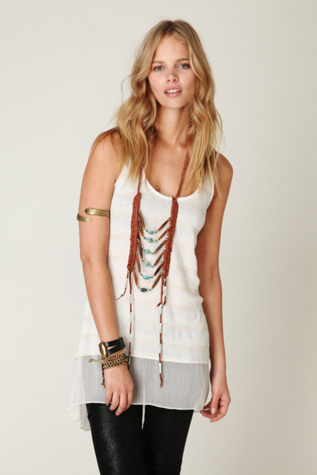 Striped Ribbed Chiffon High-Lo Tank