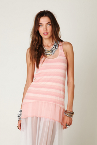 Striped Ribbed Chiffon High-Lo Tank