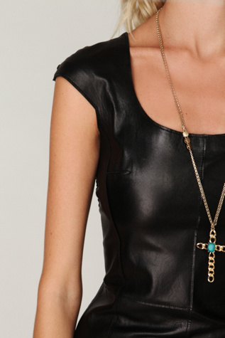 Leather Cap Sleeve Dress