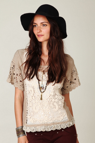 Cropped Lace Cable Pullover