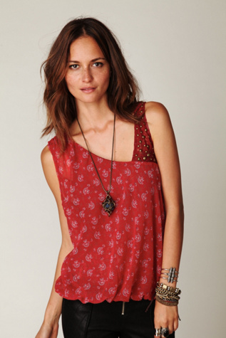 Sleeveless Embellished Shoulder Print Top