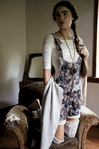 FP Floral Printed Velvet Overalls