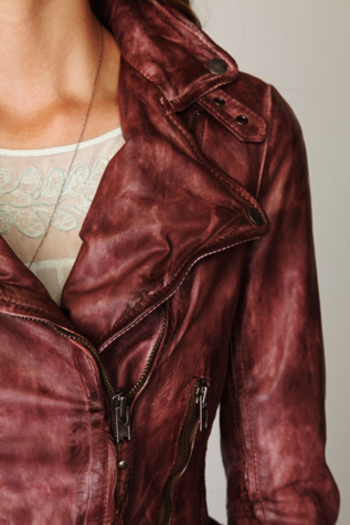 Vintage Wine Leather Biker Jacket