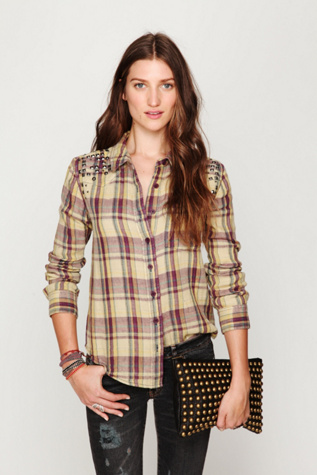 Studded Plaid Buttondown