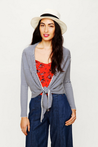 Striped Crop Wrap Sweater