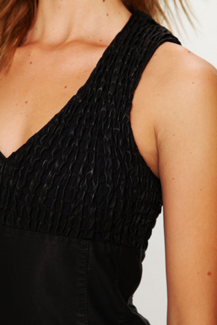 Smocked Vegan Leather Dress