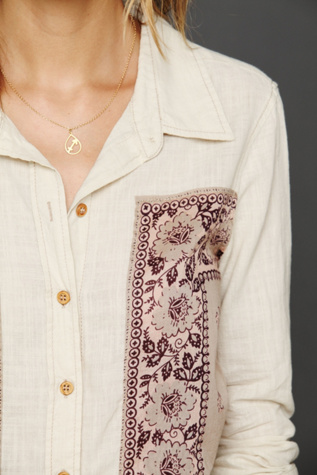 Chambray Bandana Inset Buttondown Top