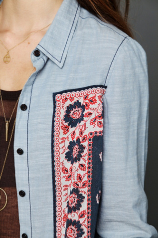 Chambray Bandana Inset Buttondown Top