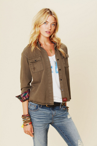 Olive Buttondown with Embroidery