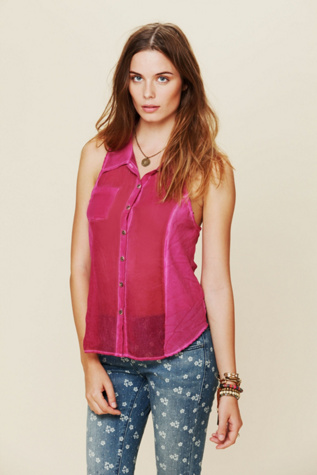 We The Free Sheer Collared Buttondown Tank
