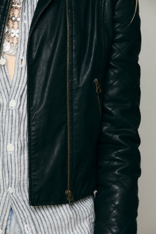 Quilted Sleeve Vegan Leather Jacket