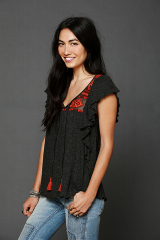 Embroidered Flutter Sleeve Top