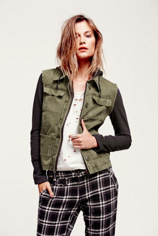 Knit Hooded Twill Jacket