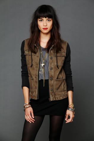 Knit Hooded Twill Jacket