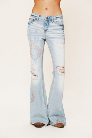 Printed Denim Flare