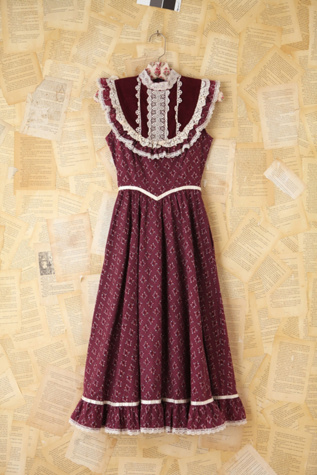 Free People Vintage Maroon Floral Dress in Vintage-Dresses
