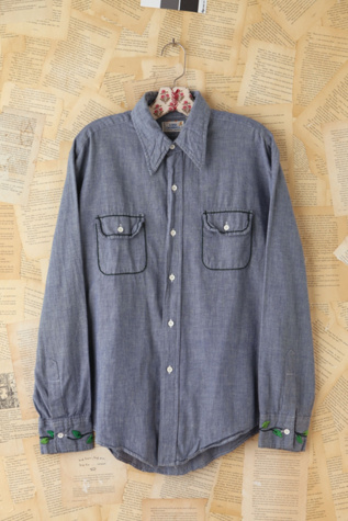 Free People Vintage Embroidered Chambray Shirt in vintage-jeans