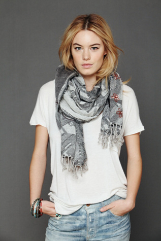 Woven Embroidered Scarf in clean-slate