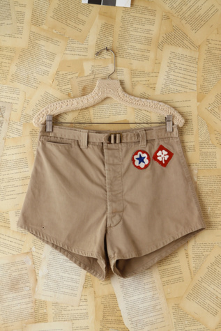 Free People Vintage Khaki High-Waisted Patched Shorts in vintage-skirts