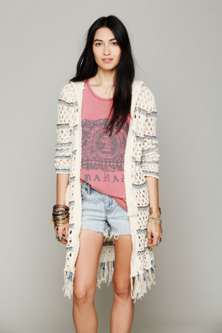Hooded Stripe Fringe Cardi