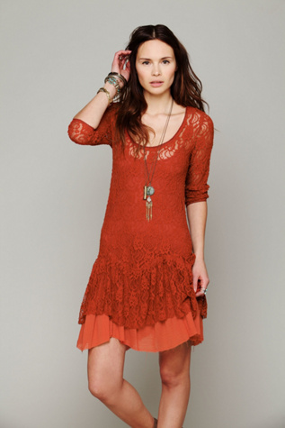 Long-Sleeve Lace Dropwaist Dress