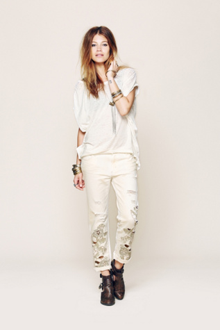 Free People Festival Floral Slouchy Jeans in Jeans