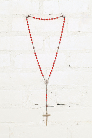 Vintage Red Beaded Rosary Necklace