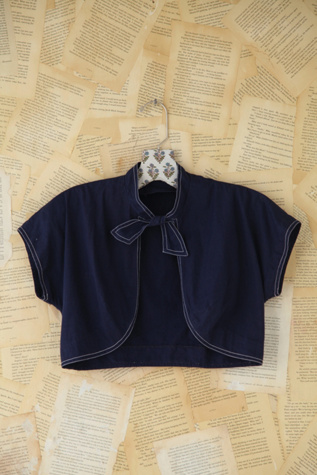 Free People Vintage Navy Blue Bolero Jacket in Vintage-Tops