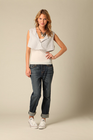 Stitches Suspender Cuffed Boyfriend Jeans