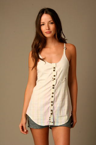 We The Free Distressed Button Down Tank
