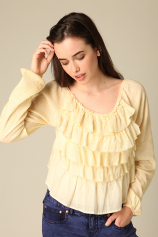 NEW FREE PEOPLE EDEN RUFFLE Gauze Peasant Top $98 XS M  